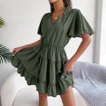 thumbnail image 5 of Homenesgenics Summer Dresses for Women Plus Size Clearance Sale Fashion Women's Casual Slim V-shaped Short Sleeve Solid Color Dress Gifts for Women, 5 of 8