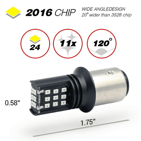 2 pair 1157/2057 Red LED Bulbs for Brake/Tail Stop Light, 24-SMD with 225lm