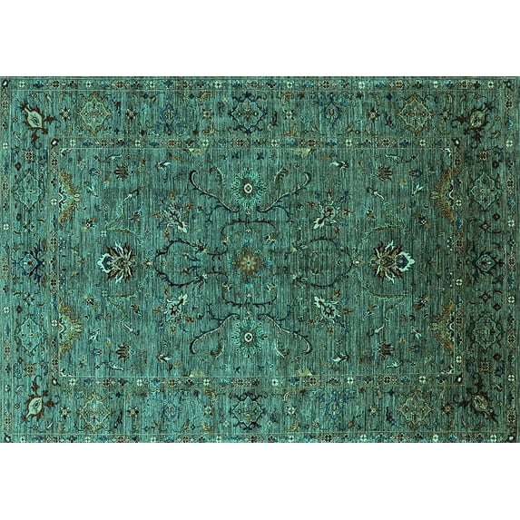 Ahgly Company Machine Washable Indoor Rectangle Oriental Turquoise Blue Traditional Area Rugs, 6' x 9'