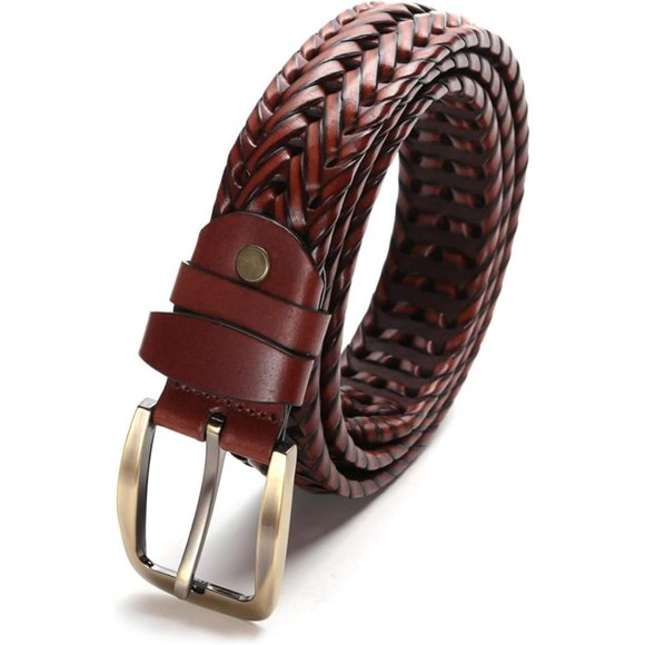 Men's Genuine Leather Casual Belt Durable Free Size Golf Japan Quality Braided Mesh Design Adjustable Length Ideal for Formal, Business Work Outfit, and Formal Occasions, Light Brown -