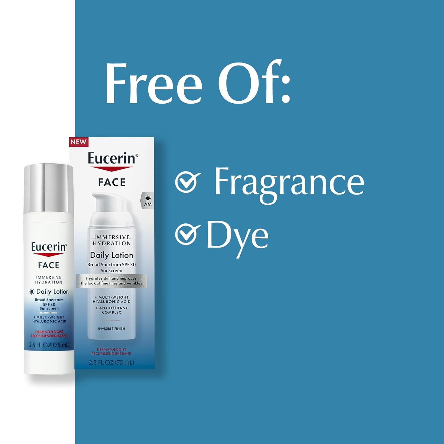 Eucerin Face Immersive Hydration Daily Face Lotion Broad Spectrum SPF 30 Sunscreen, Daily Moisturizer with Hyaluronic Acid Smooths Fine Lines and Wrinkles, 2.5 Fl Oz Bottle