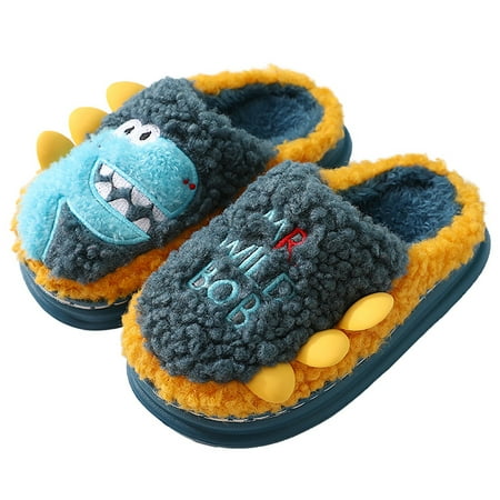 

Noarlalf Toddler Slippers Girls Boys Unisex Home Slippers Warm Dinosaur House Slippers Winter Indoor Shoes Navy 27-28