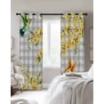 thumbnail image 3 of Spring Flowers Blackout Curtains 84 Inch Length Watercolor Spring Green Yellow Floral Leaf Birds Grey Plaid Thermal Insulated Window Curtain Window Drapes 2 Panels for Bedroom Living Room 42"Wx84"L, 3 of 9