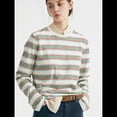 thumbnail image 4 of Sudadera de Rayas con Cuello Redondo para Mujer, Larga, Bloque de Color, Informal, Holgada, Deportiva Ortografía Verde, Roja L, 4 of 7