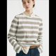thumbnail image 4 of Sudadera de Rayas con Cuello Redondo para Mujer, Larga, Bloque de Color, Informal, Holgada, Deportiva Ortografía Verde, Roja M, 4 of 7