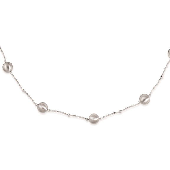 Sterling Silver Satin & Polished Ball Station Rhodium 33.5 Necklace