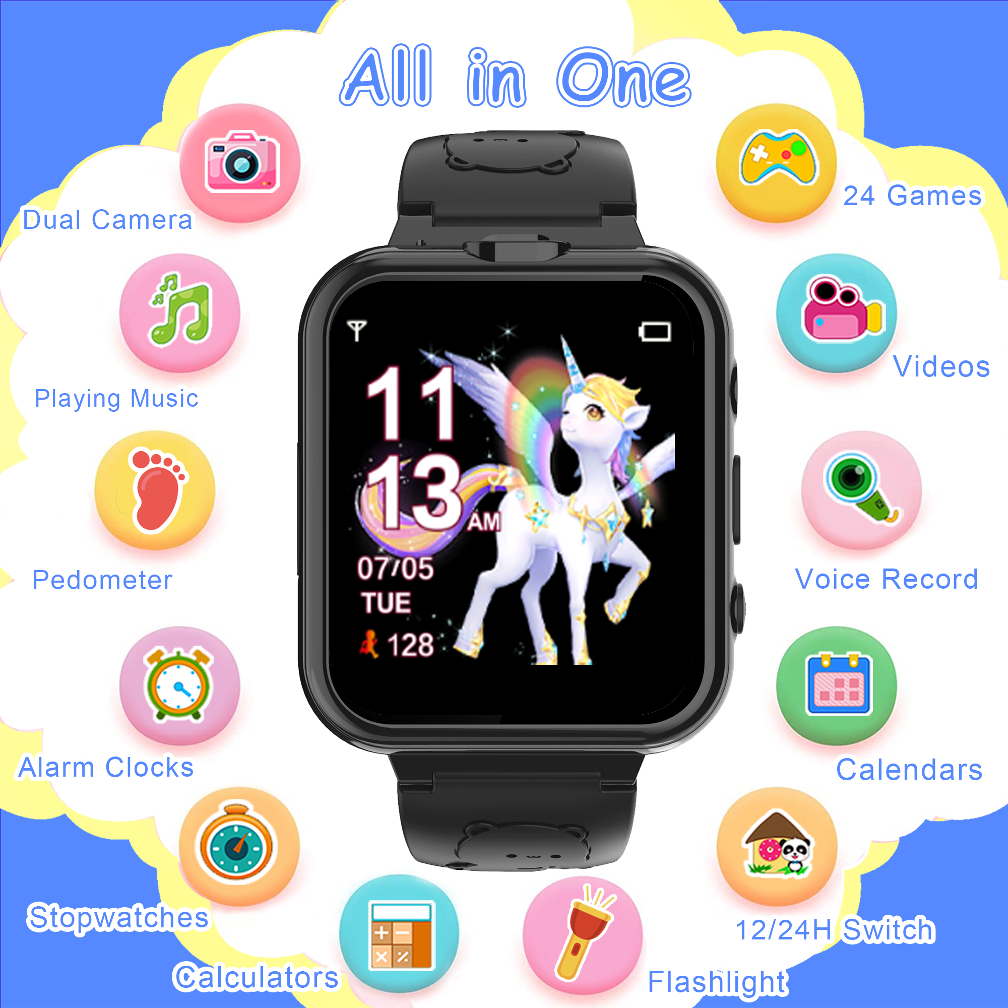 SZBXD Kids Game Smart Watch, Black photo 7