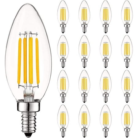 

CQQYH Vintage Candelabra LED Bulb 60W Equivalent 550 Lumens 3500K Natural White LED Chandelier Light Bulbs 5W Dimmable Clear Glass Filament LED Candle Bulbs UL Listed E12 Base (16