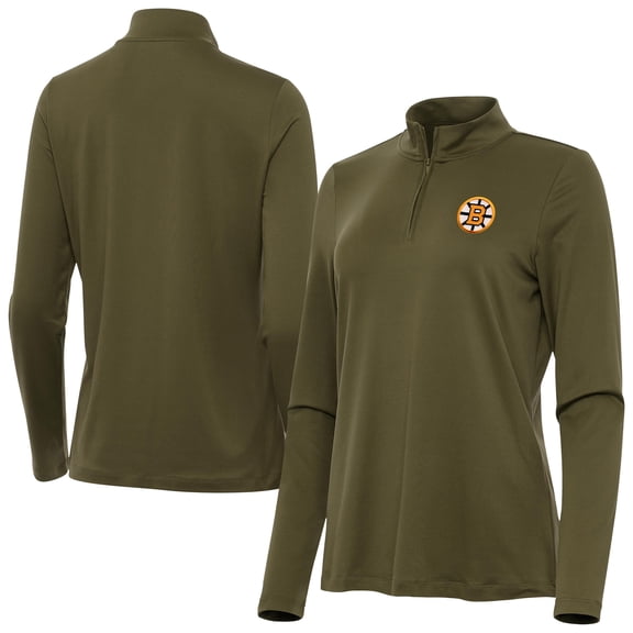 Women's Antigua Olive Boston Bruins Reprocess Quarter-Zip Pullover