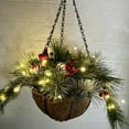 thumbnail image 4 of DAMAI 2 Pcs Pre-Lit Artificial Christmas Hanging Basket, 20 Inch Hanging Basket with Pine Cones and Berries, Christmas Holiday Decor for Porch, Front Door, Home, 4 of 8