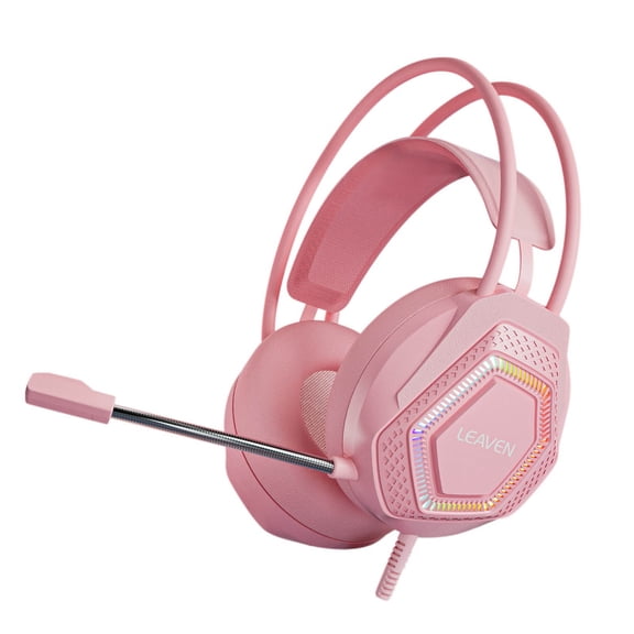 Over-Ear Headphones with Microphone, Lightweight Foldable & Portable Stereo Bass Headphones with 1.45M No-Tangle, Wired Headphones for Smartphone Tablet MP3 / 4, Pink