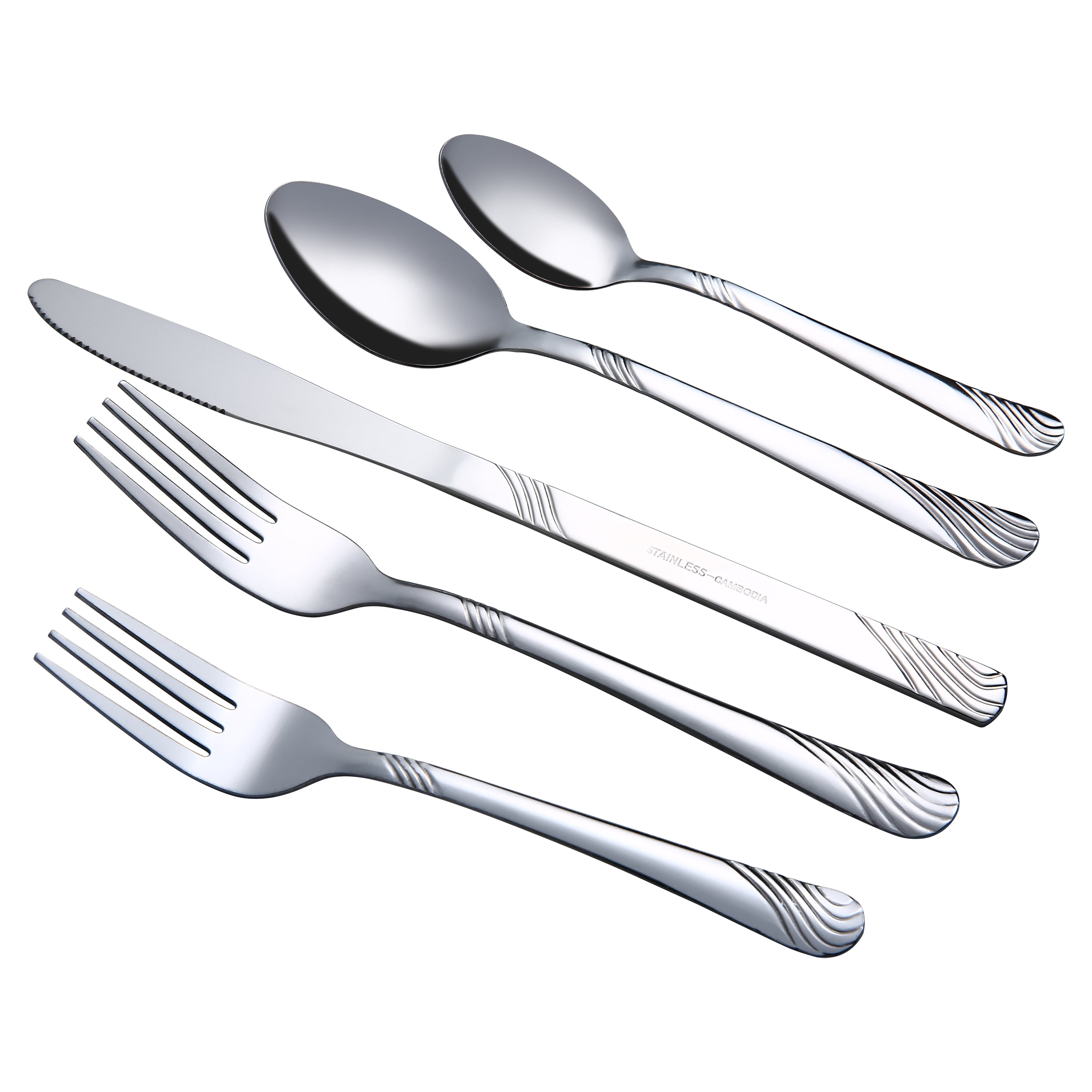Mainstays Swirl 49 Piece Stainless Steel Flatware and Organizer Tray Set, Silver, Service for 8 3.29 lb