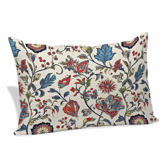 Boho Floral Pillow Covers 12"x20", Blue Red Flower Vintage Petals Branch Leaf Soft Brushed Microfiber Breathable Throw Pillow Covers, Pillowcase with Zipper for Couch Sofa Bedroom Living Room
