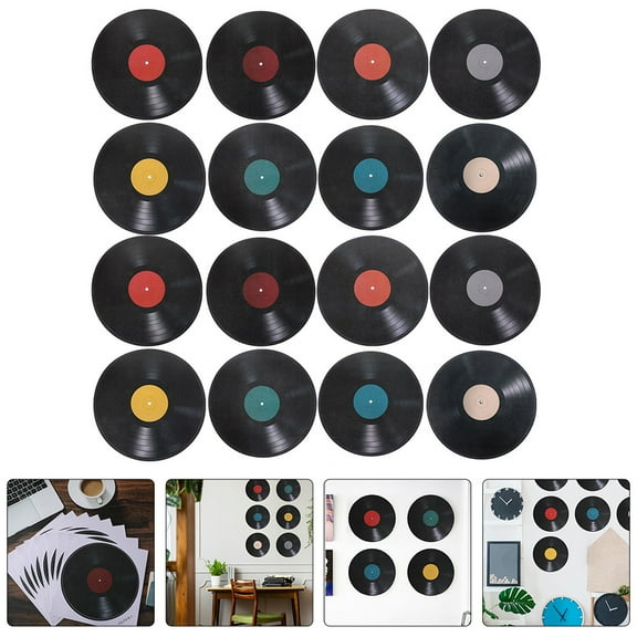 Milisten 16Pcs Black Vinyl Record Wall Decals Reusable for Party Decorations and Wall Art