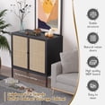 thumbnail image 2 of Black Boho-Style Sideboard with Handmade Natural Rattan Doors, Rattan Cabinet Console Table Storage Cabinet Buffet Cabinet, for Kitchen, Living Room, Hallway, Entryway, 2 of 6