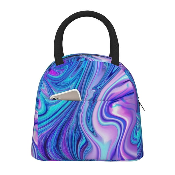 Balery Swirl Blue And Purple Bolsa de Almuerzo para Mujeres, Caja de Almuerzo, Bolsa de Almuerzo Pequeña Impermeable, Tote de Almuerzo Reutilizable con Gran Capacidad