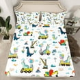 thumbnail image 2 of jejeloiu Colorful Dino Balloon Twin Sheet Sets,Excavator Crane Vehicle Twin Fitted Sheet,Cute Cartoon Dinosaur Flat Sheet For Boys Teens,Breathable Home Decor,3-Piece, 2 of 7