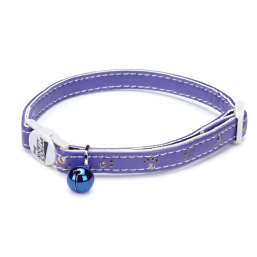 MPP Sparkle Paw Print Cat Collars Faux Leather Design Jingle Bell Buckle 8" - 12" (Ultra Violet)
