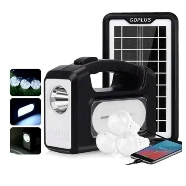 Kit solar para acampar con luz de emergencia y cargador USB y 3 bombillas