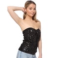 thumbnail image 3 of Womens Shiny Sequin Party Cropped Strapless Bandeau Stretch Tube Top, 3 of 6