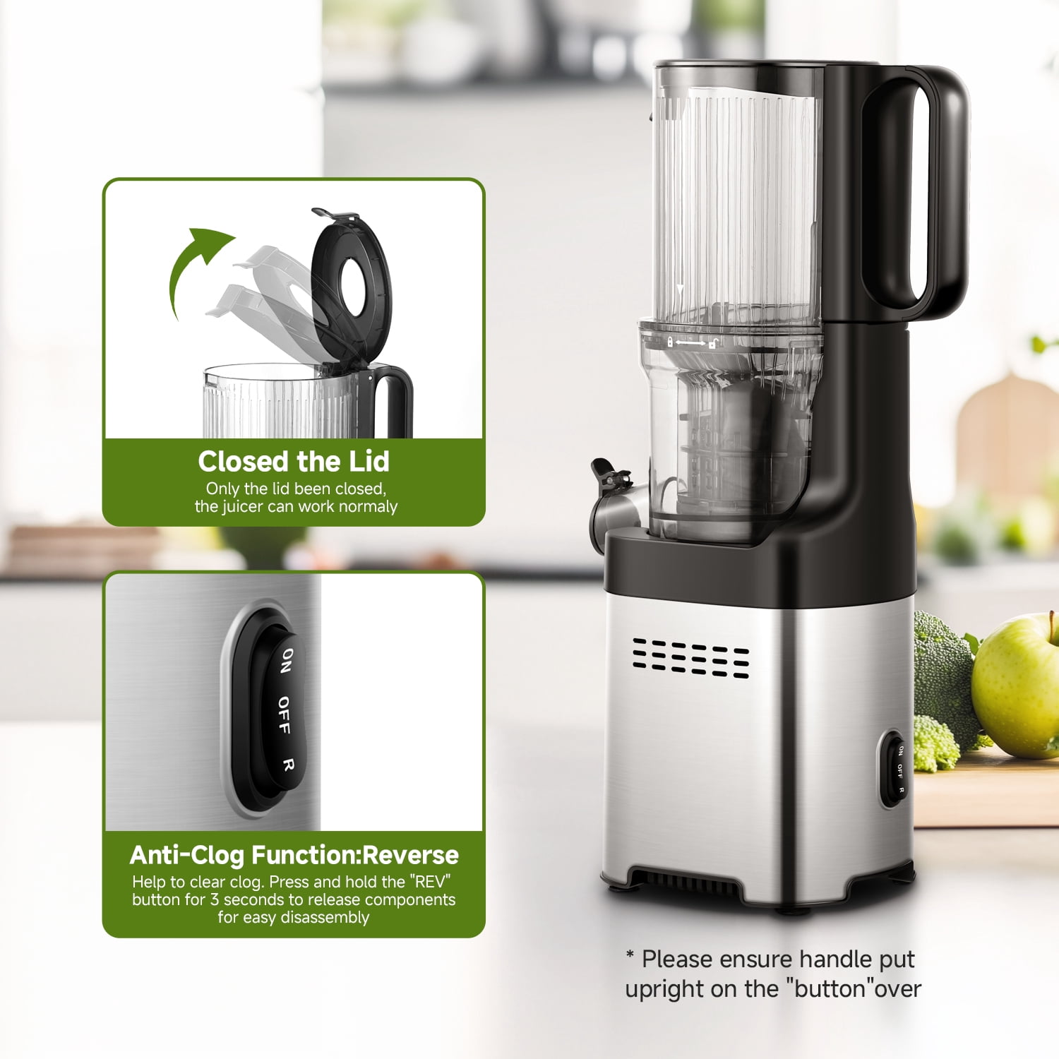 Aobosi Cold Press Juicer with 5.2” Wide Feed Chute, 400W Slow Masticating Juicer Machine, Easy to Clean, Reverse Function for Fruits & Vegetables
