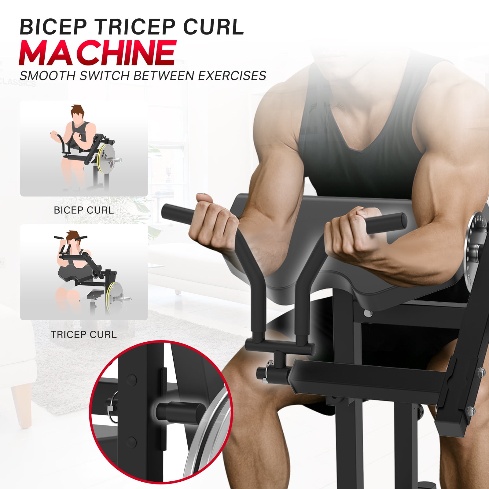 HeeH Preacher Curl Machine Bench : 2-in-1 Bicep Curl & Tricep Extension Machine for Arm Workout Home Gym Equipment (Black)