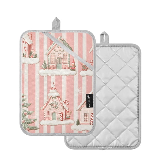 Yayeee Pot Holders Kitchen Heat Resistant with Pocket 7"x9.8" Cotton Oven Cooking Hot Pads, Light Green Christmas Houses