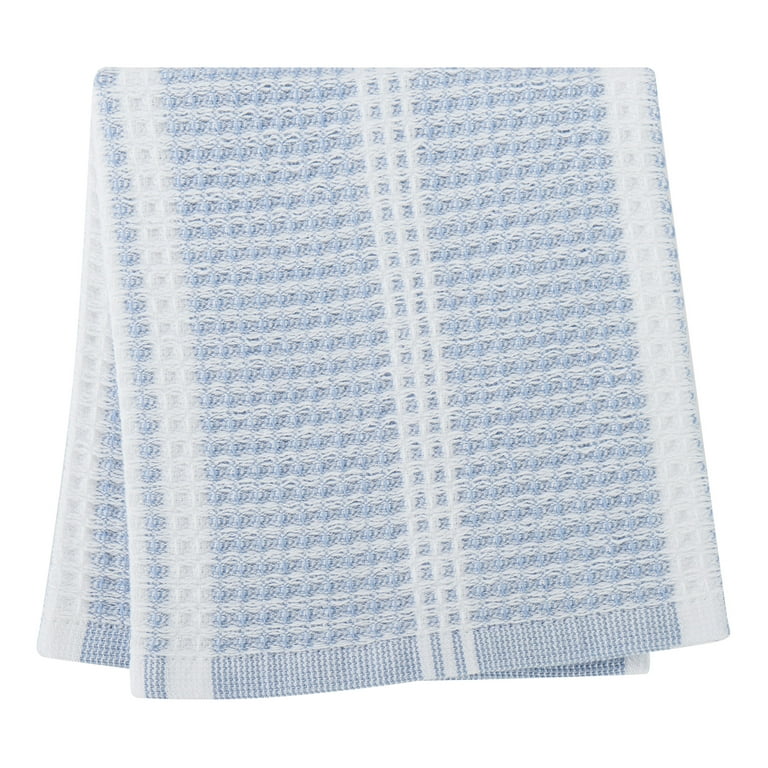 Hand Woven Hache Dish Towel with Dish Cloth | Blue Gray & White Stripes  with Border