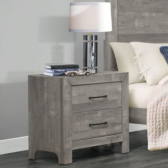 Tcbosik Wooden Nightstand with 2 Storage Drawers, Rustic Style, Gray Finish