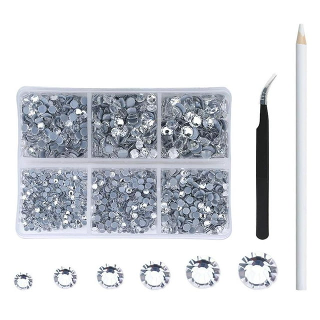 1728-4320 Piezas de de Imitación para Decoración de Uñas, de Imitación Posterior Plana de Cristal con Pinzas de Selecció Plata Multi Tamaño perfecl Adorno de diamantes de imitación.