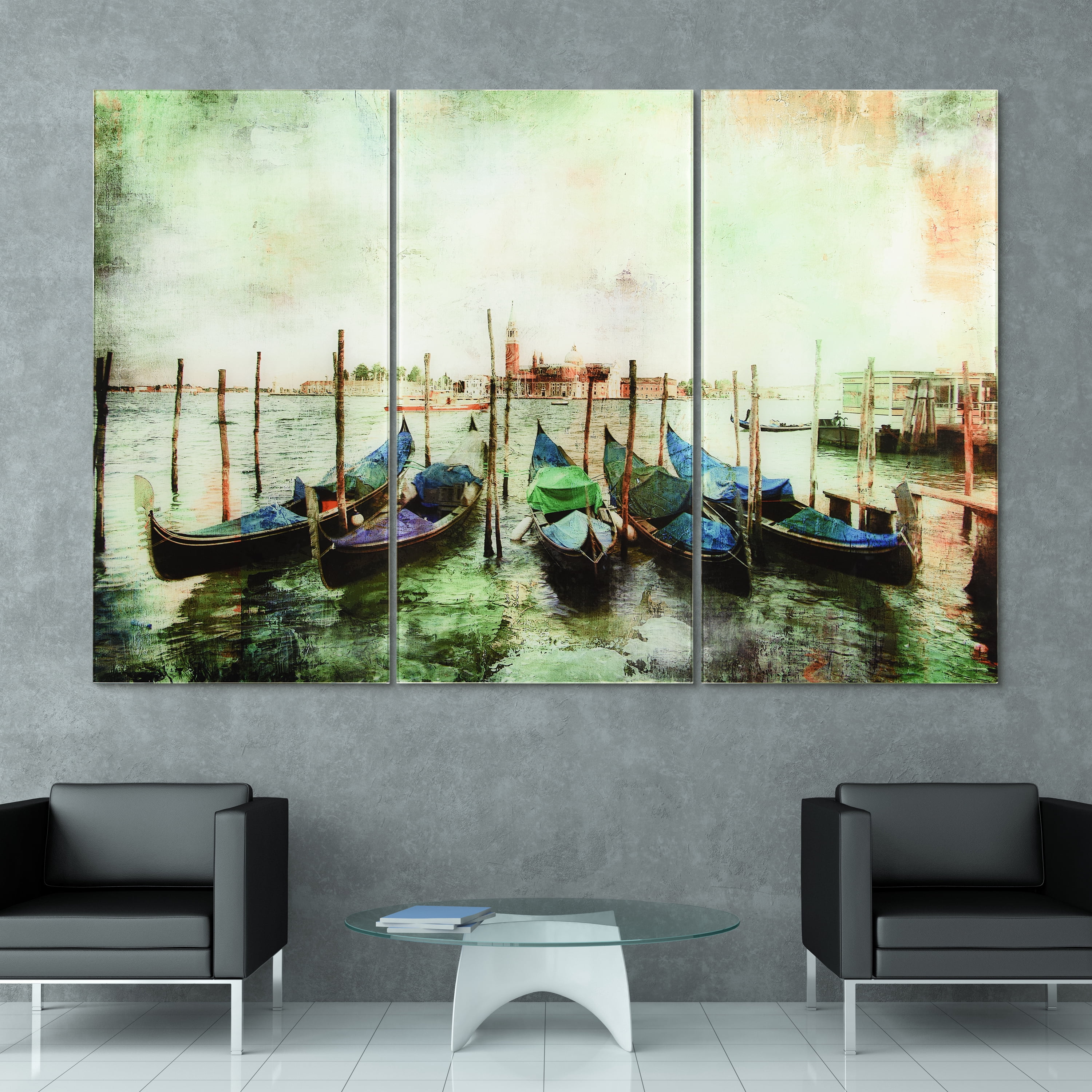 Venice Gondolas ABC 36 in x 72 in Mixed Media Art, by Empire Art 3 Count