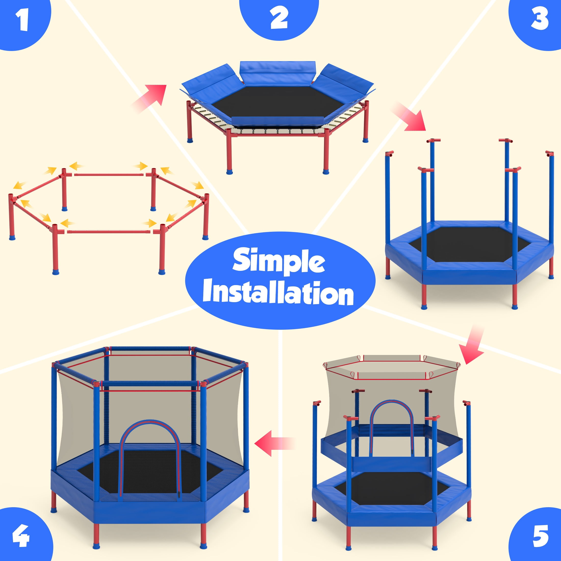 Mini Trampoline for Kids with Safety Enclosure Net, 55" Toddler Trampoline with No-Gap Safe Design, Segmart Recreational Trampolines for Birthday Gifts, Rebounder Trampoline with Ocean Balls