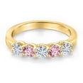 thumbnail image 3 of Gem Stone King 10K Yellow Gold White Moissanite and Pink Lab Grown Diamond Wedding-Bands Ring for Women | 0.84 Cttw | Round 3.5MM | Gemstone Birthstone | Size 9, 3 of 7