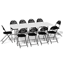 MoNiBloom 11 Pieces Portable 6ft White Folding Plastic Indoor Card Table w/Handle and Chair Set, Outdoor Camp Picnic Desk
