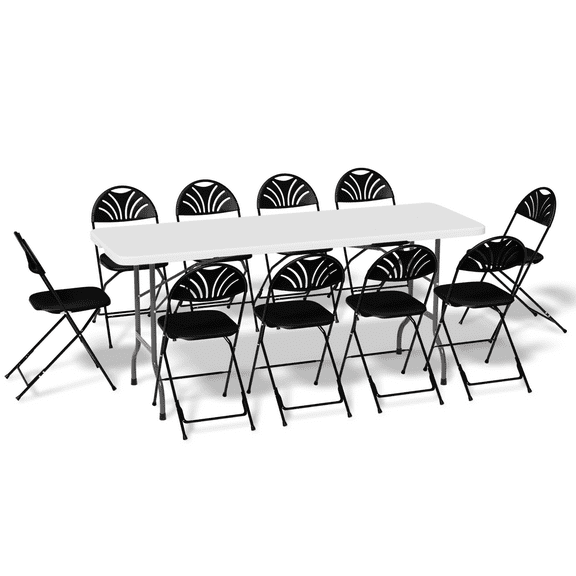 MoNiBloom 11 Pieces Portable 6ft White Folding Plastic Indoor Card Table w/Handle and Chair Set, Outdoor Camp Picnic Desk