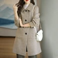 thumbnail image 6 of Women Winter Overcoat Turn-down Collar Pockets Pure Color Single-breasted Cardigan Loose Fit Coat Thermal Long Sleeves Commuting Dating Winter Coat, 6 of 7