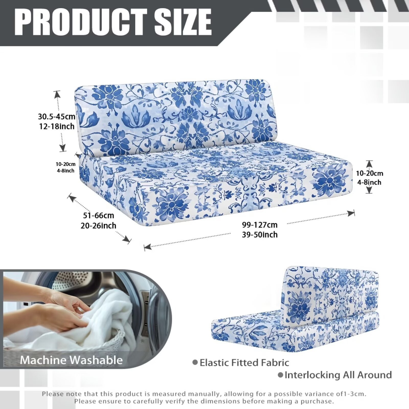 Boatee Beautiful Flower Patterns RV Dinette Cushion Covers Washable RV Furniture Comfortable Loveseat Sofa Chair Cover Furniture Protector Easy to Install Blue