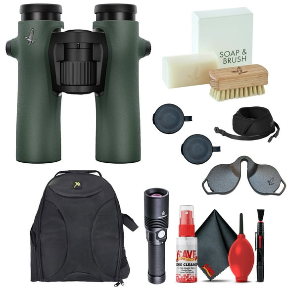 Swarovski 8x32 NL Pure Binoculars (Swarovski Green) + Padded Backpack + Flashlight + Cleaning Kit