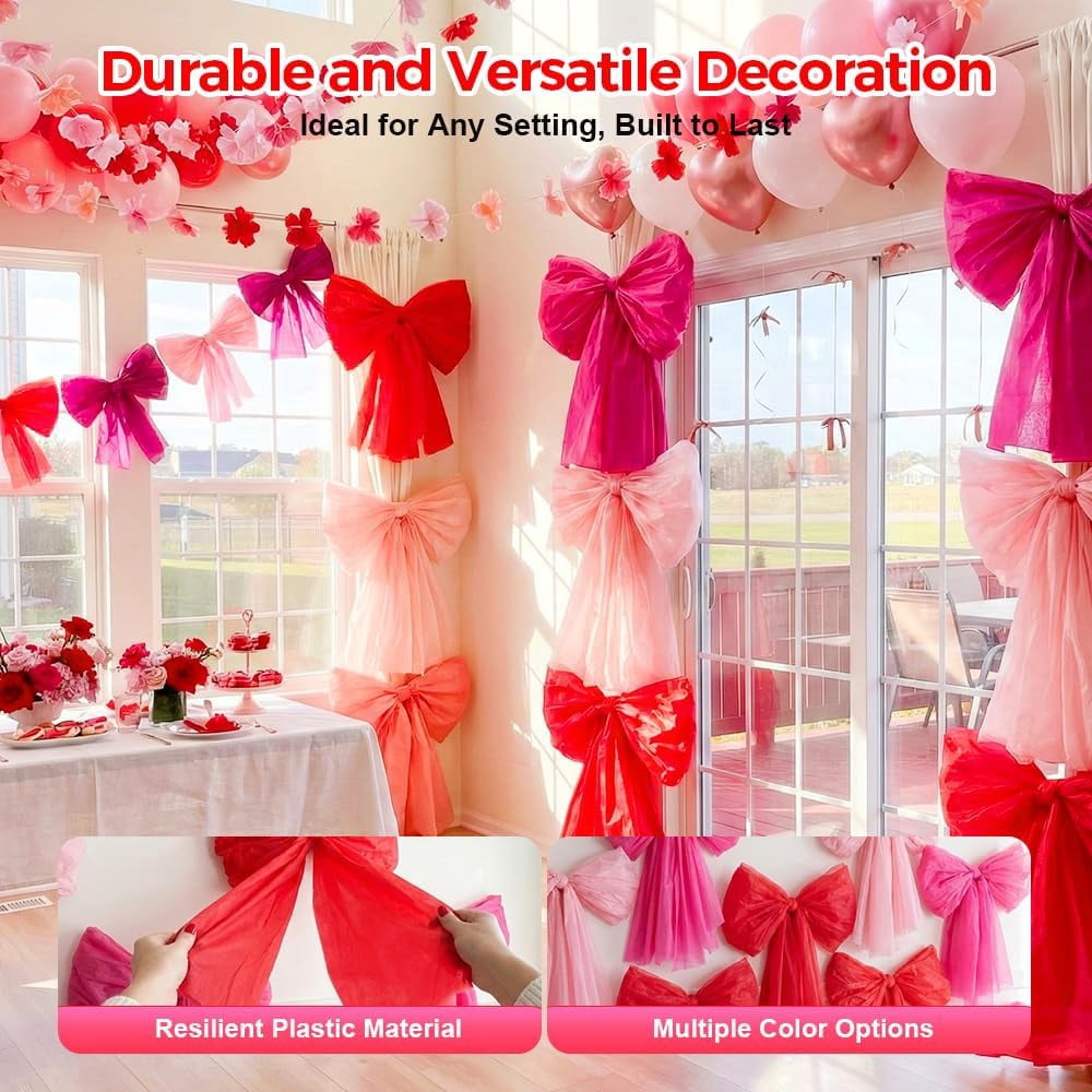 Large Pink Bow,Valentines Day Decorations,54X107 inch DIY Giant Wall Bows for Wedding Coquette Birthday Backdrop Bridal Shower Bachelorette Room
