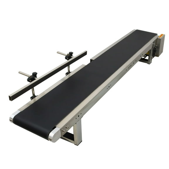 1.5M Conveyor Single Guardrail Black PVC Belt Stainless Steel Body 110V 60W