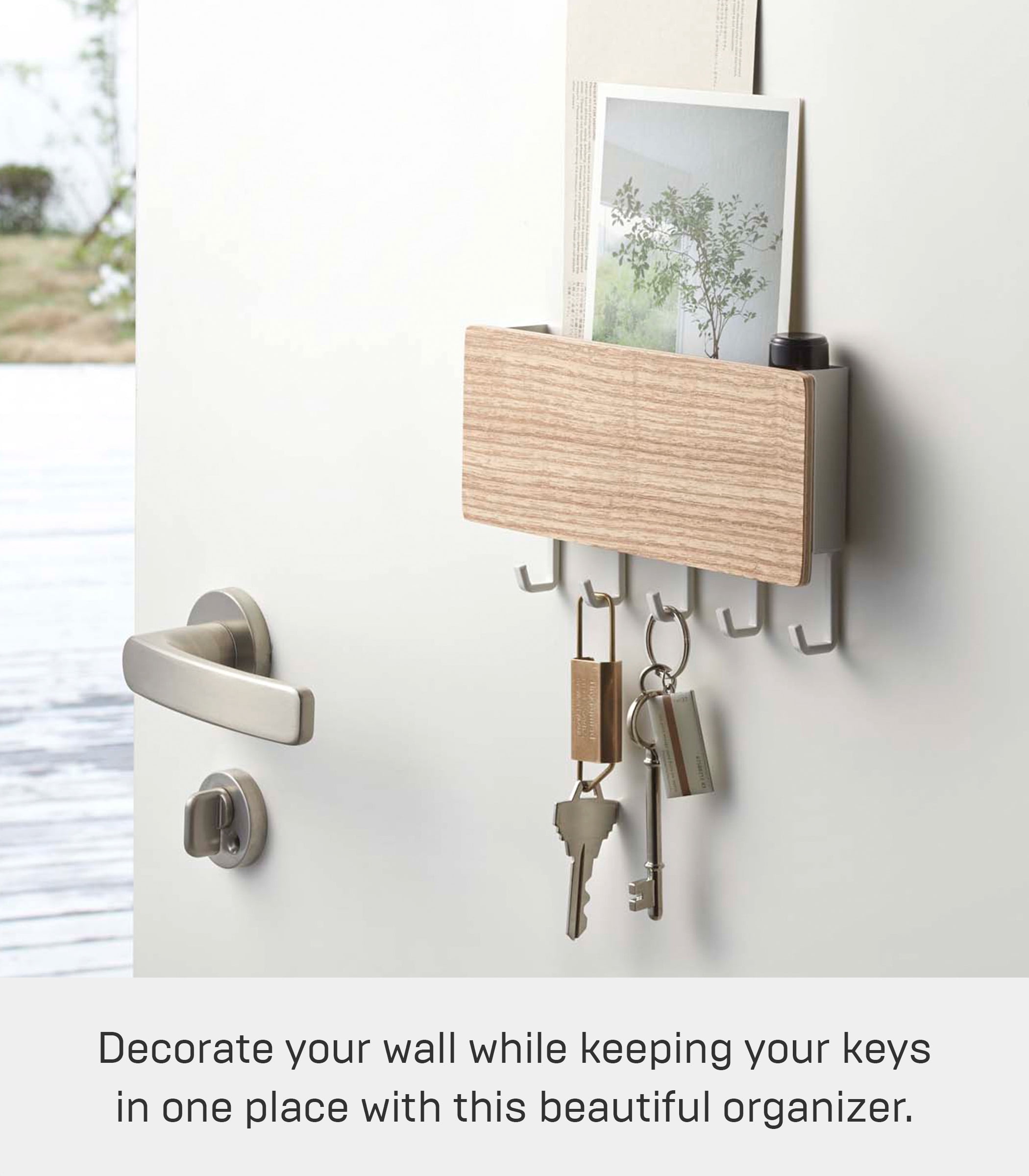 Yamazaki Home Magnetic Key Rack, Ash, Steel + Wood, Supports 2 pounds, Magnetic