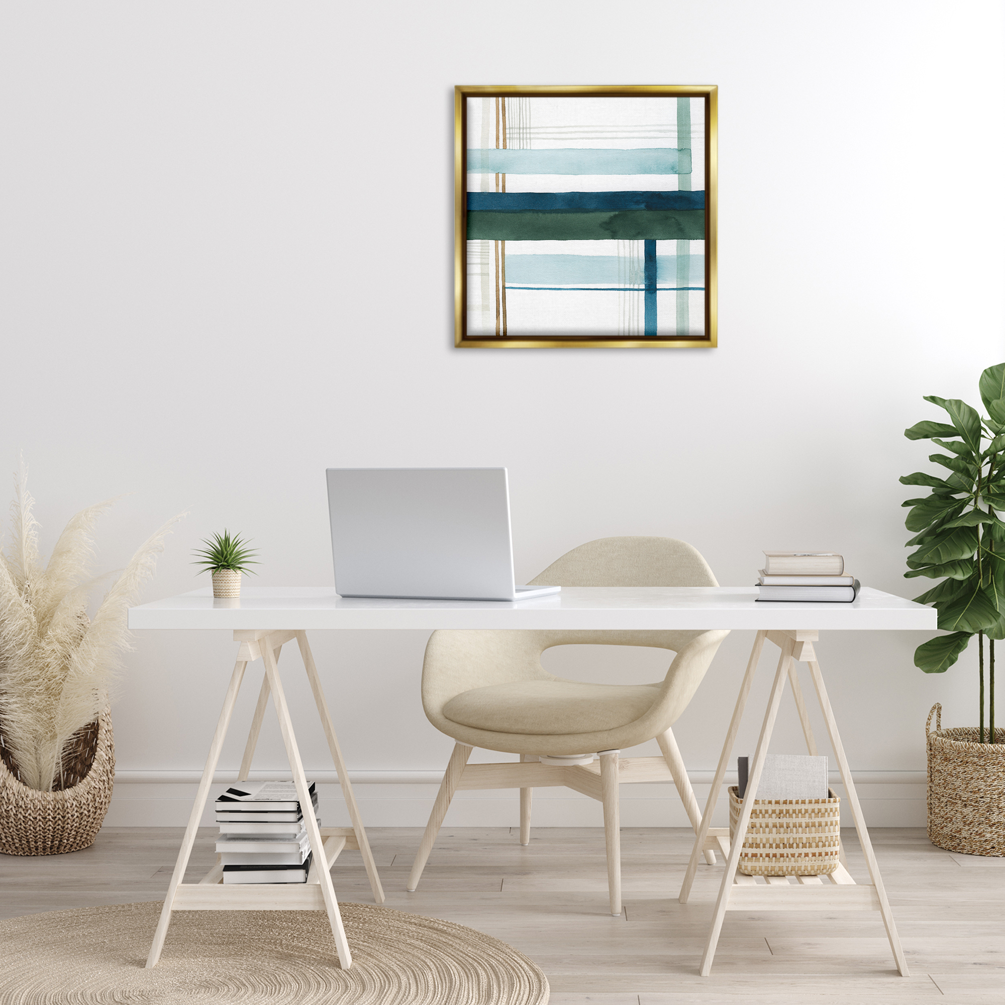 Stupell Industries Woven Green Hue Pattern Abstract Painting Gold Floater Framed Canvas Art Print Wall Art, 25 x 25