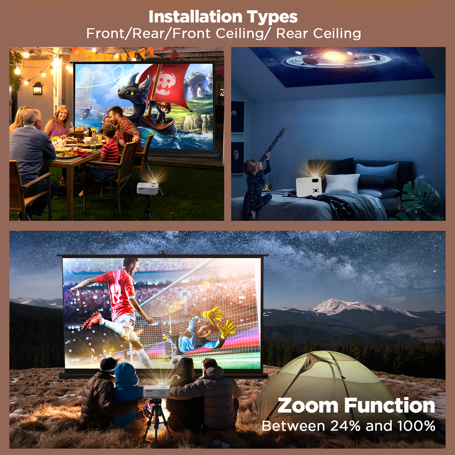 WiFi Projector | HD 1080P 200" Display Supported Home Theater Projector | Portable Mini Projector for Outdoor Movie Night - image 7 of 11