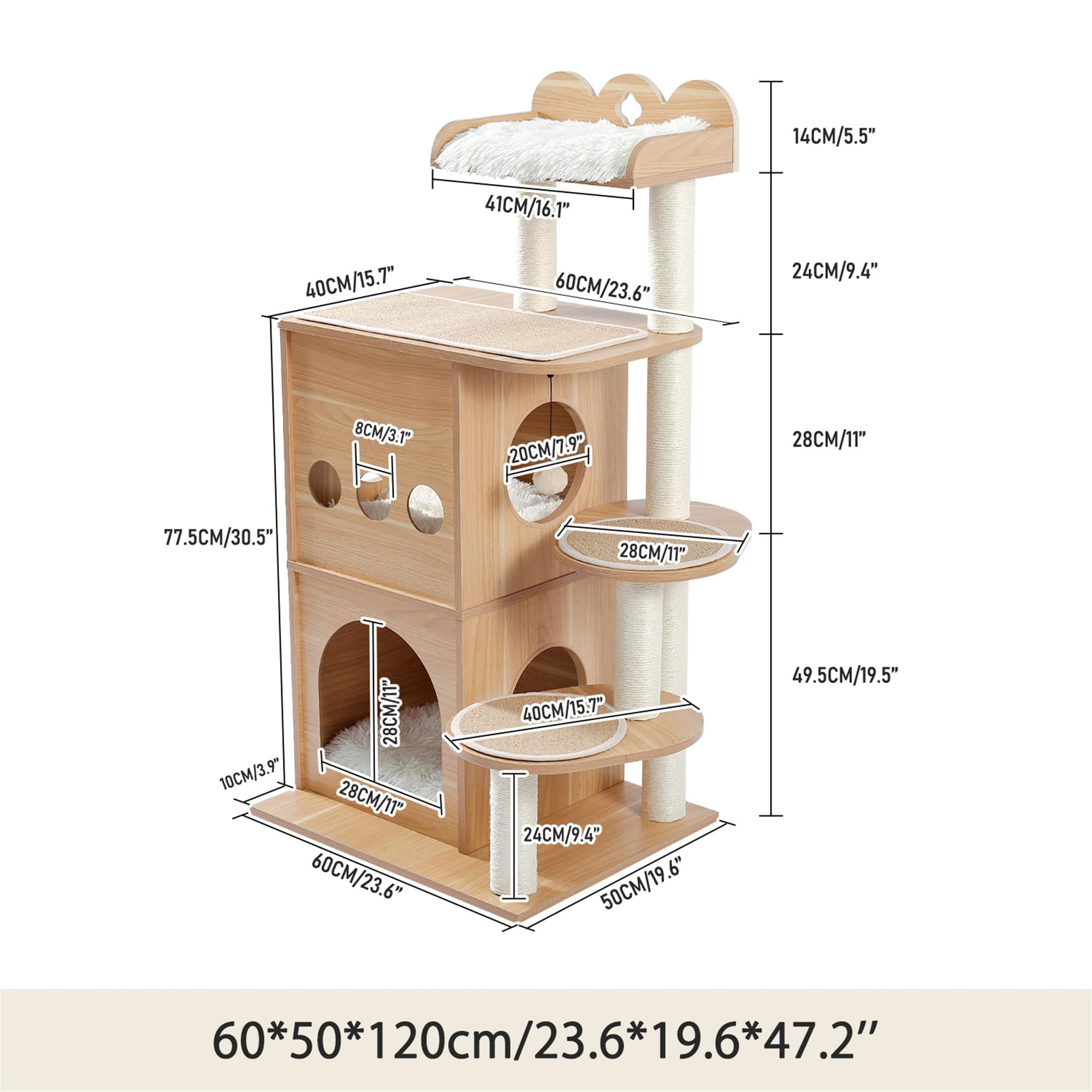 Kadyn 49" Cat Condo for Multiple Cats Wood Cat Tree Modern Cat Tower Kitten Large Space Capsule Nest Cat Bed, Beige