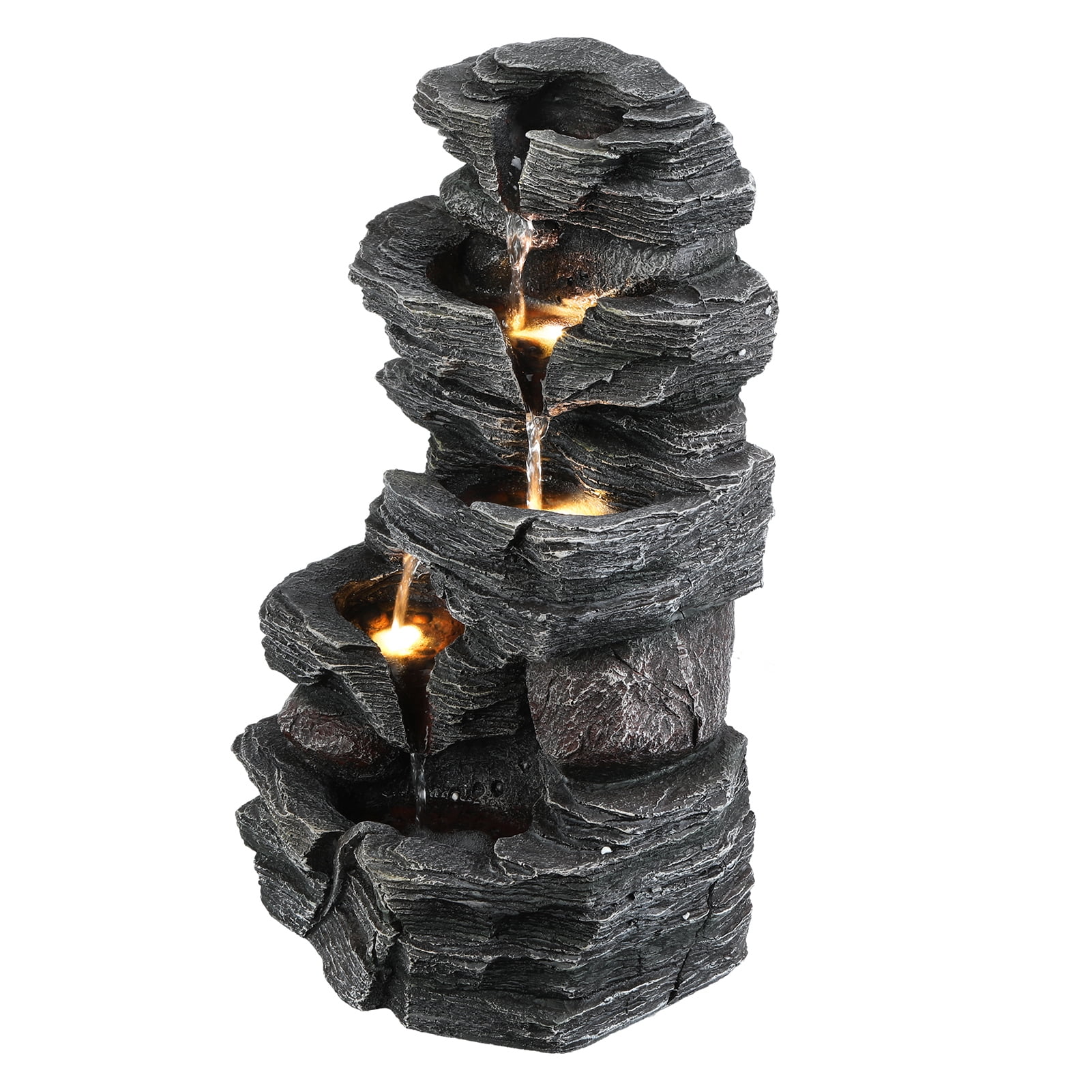 DJZ Outdoor Water Fountain Cascading Rock Water Fountain Outside Patio Water Features Fountain Garden Waterfall Decor with LED Warm Light and Pump