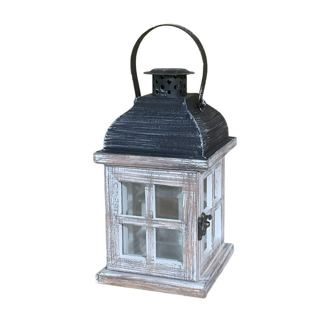 Bewildely Caja de velas Vintage con asa, lámpara de candelabro para exteriores, farol colgante a prueba de viento, Pub, jardín, balcón, Decoración del hogar Color Madera Oscura