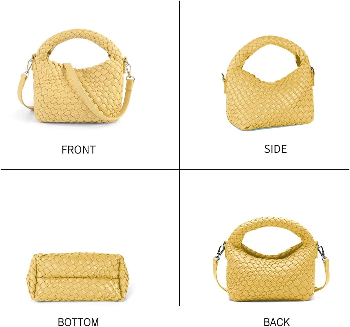 Women Woven Tote Small Crossbody Bag, Weave Quilted Purse Square Shoulder Bag Woven Handbag with Detachable Strap