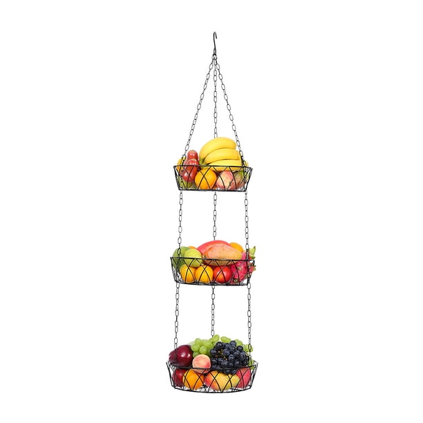 Manta De Almacenamiento De Frutas De 3 Capas Manta De Almacenamiento De Frutas Plegable Colgante Manta De Exhibición Colgante De Comida De Hierro Forjado Con Gancho Para Colgar Para Cocina De Fiesta Speravity HA019839-00