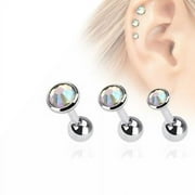 EG Gifts Cartilage Body Jewelry With Aurora Gems Pack of 3 in 16g