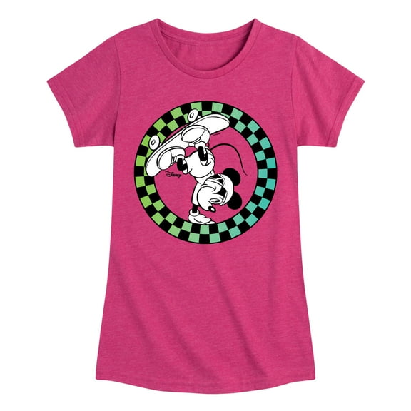 Disney - Mickey Skateboarding Checkered Circle - Toddler And Youth Girls Short Sleeve Graphic T-Shirt